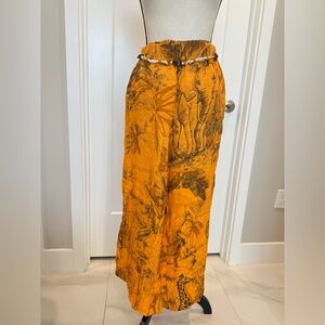 Jijil Vibrant Orange Printed Wide Leg Pants
